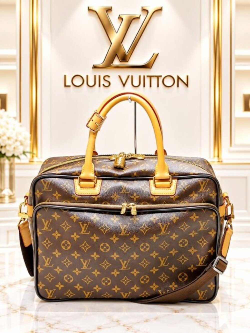 Authentic Louis Vuitton Monogram Sac Bosphore Briefcase Messenger Bag Brown